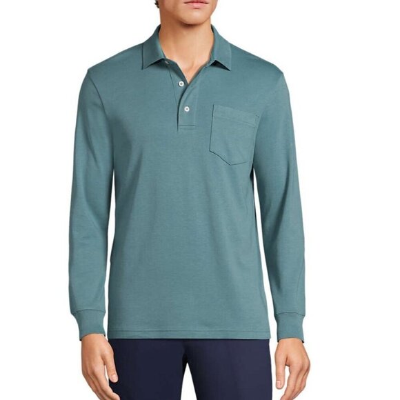 Lands' End Other - NWOT Lands' End Men's XL Traditional Fit Long-Sleeve Polo Shirt Teal Cotton